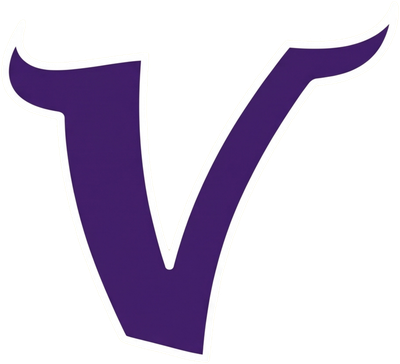 The Valencia Vikings V in purple with a white outline and no gold