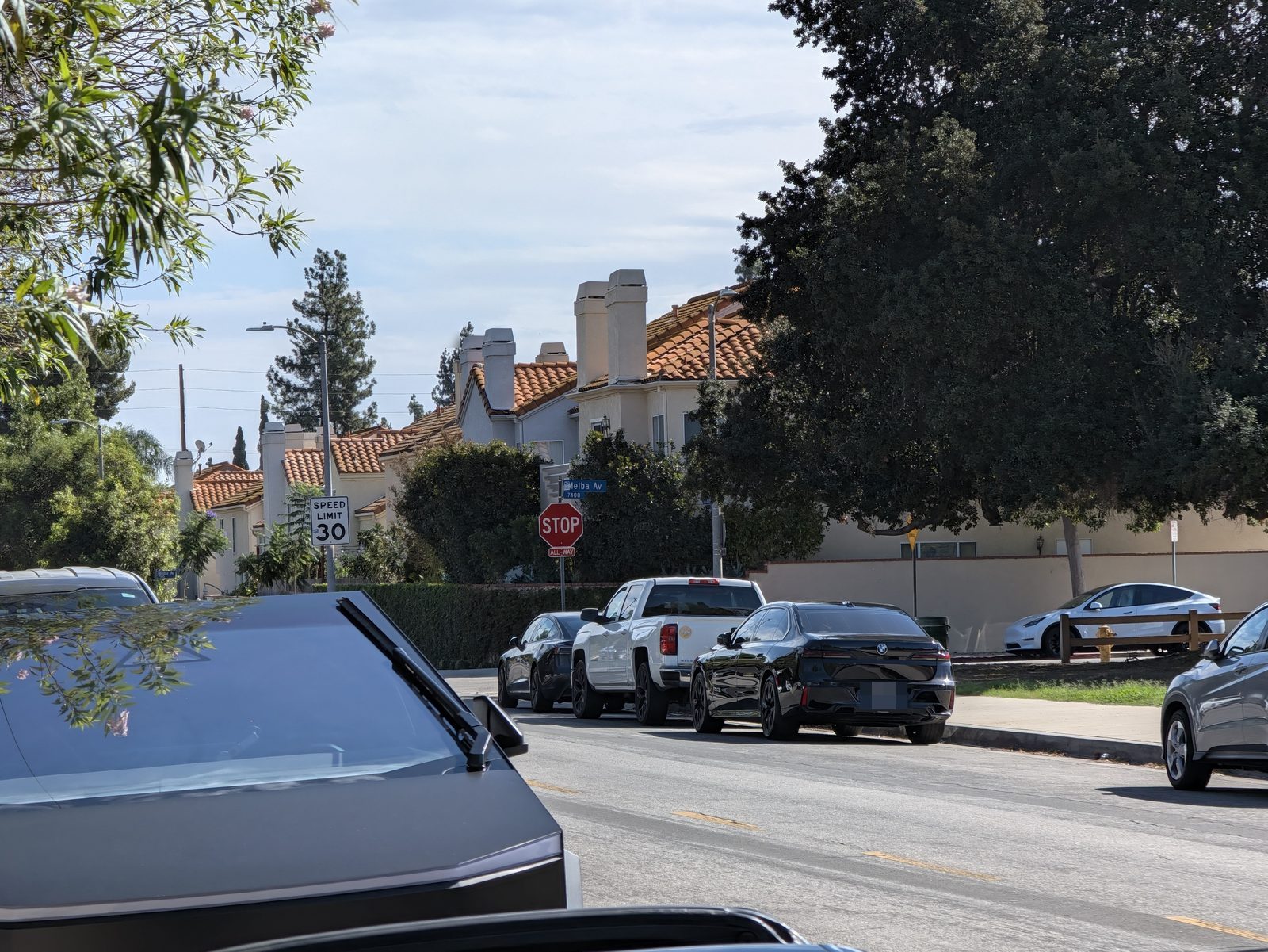 More street parking on Melba Avenue, at the stop sign.