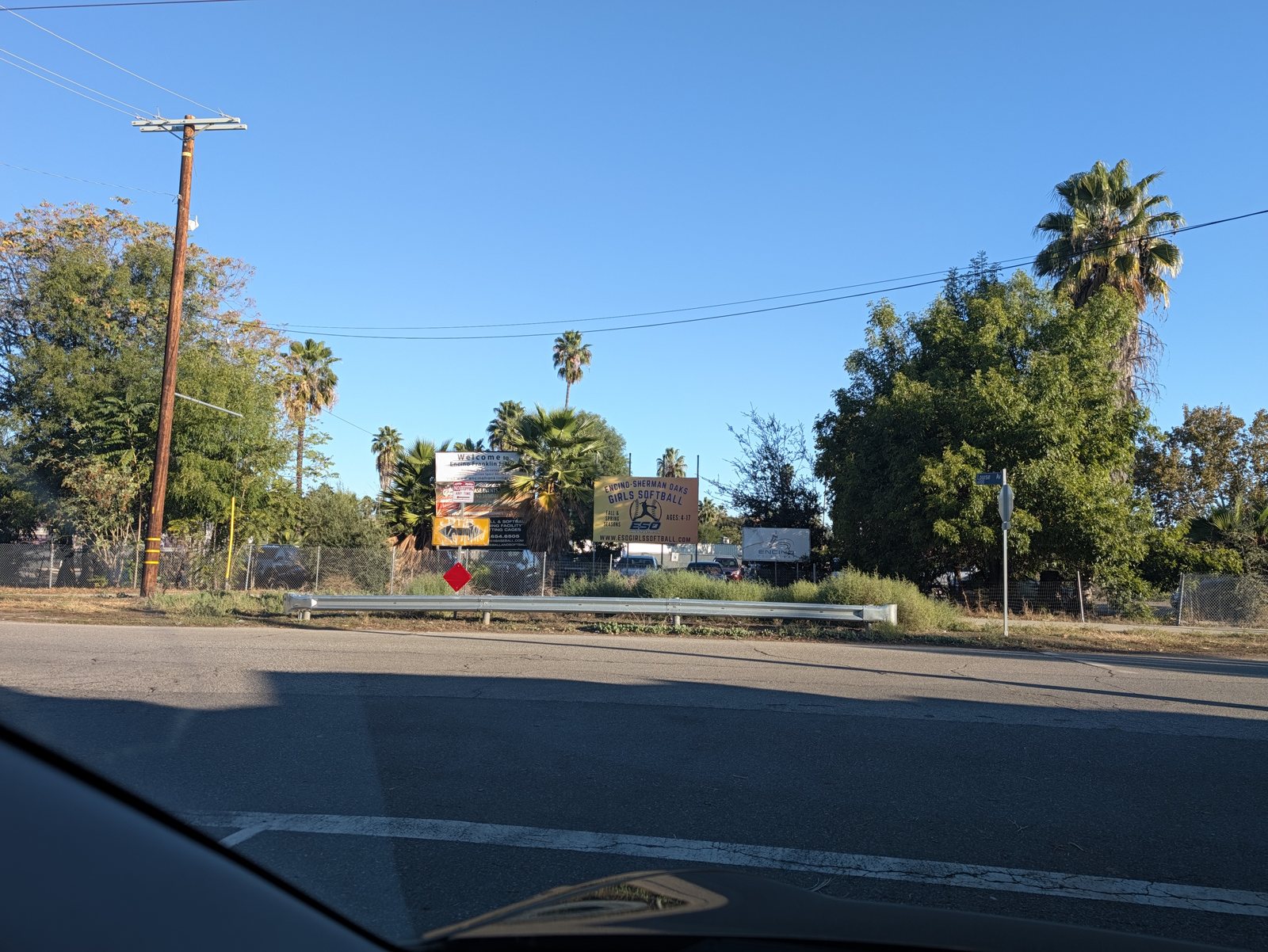 Louise Avenue on the way in. The signs at the corner name the complex, Encino Franklin Fields.